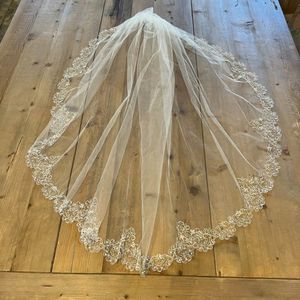 Beautiful Rhinestone and Seed Pearl Wedding Veil with Attached Comb Piece